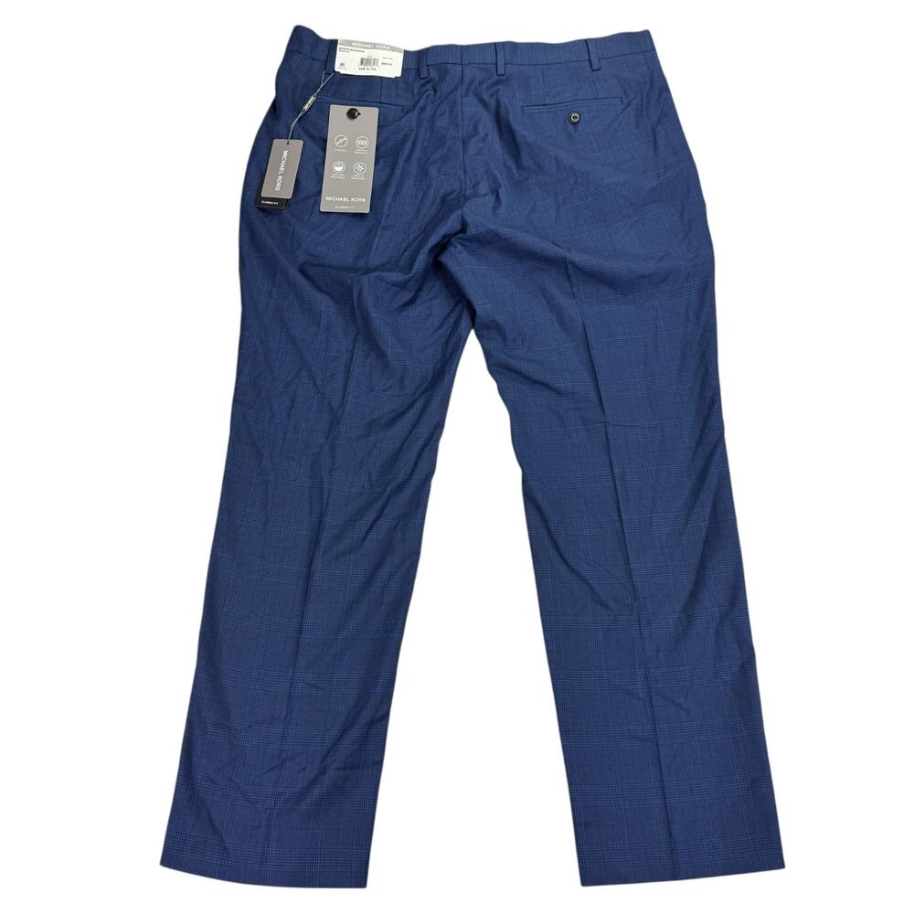 Michael Kors Mens Marvin Classic Fit Plaid Stretch Dress Pants Navy Blue 38x30 - Picture 3 of 7